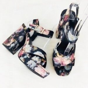 PARKER & SKY Velvet Floral Chunky Platform Heels 